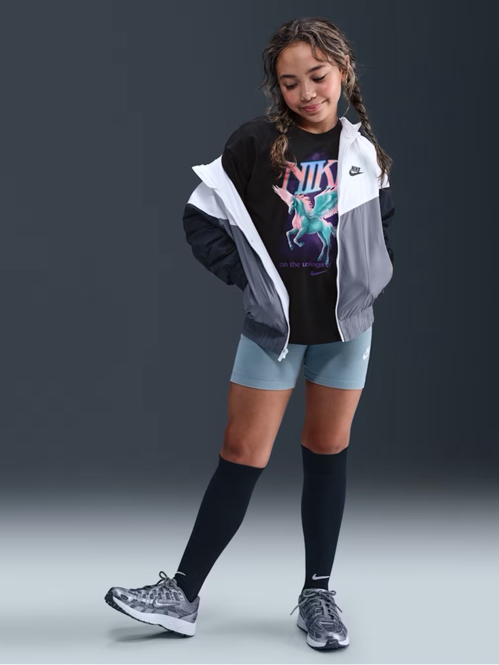 Nike Black Kids Pegasus Graphic Tee with Teal & Pink Print - Picture 5 of 5